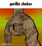 a cartoon drawing of a gorilla shaker with a yellow and orange background