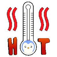 a cartoon of a thermometer with a penguin on it and the word hot below it