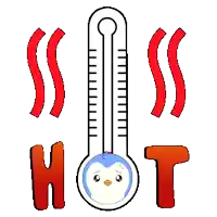 a cartoon of a thermometer with a penguin on it and the word hot below it