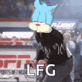 a cartoon of a cat with the words lfg written on it