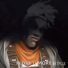 a man in a video game is saying `` i love u more '' .