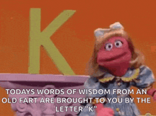 a sesame street character says todays words of wisdom from an old fart are brought to you by the letter k "