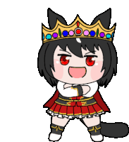 a cartoon of a girl wearing a crown and a red skirt .