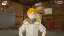 a video game character is in a room with a sign that says lock on fleet