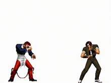 a pixel art illustration of a man kicking another man in the face
