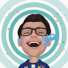 a cartoon of a man with glasses laughing with tears running down his face