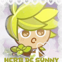 a cartoon character with the name herb de sunny on the bottom right