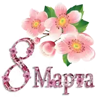a greeting card with pink flowers and the number 8 written in russian