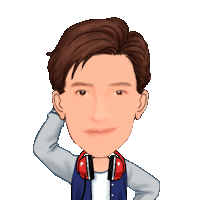 a cartoon drawing of a man wearing headphones and a jacket