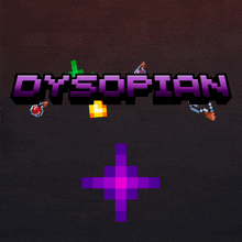 the word dystopian is on a dark background with a purple cross