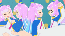 a cartoon drawing of a girl with pink hair and a hand reaching out