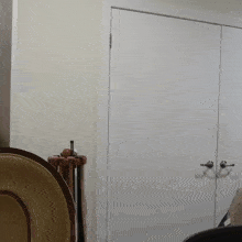 a man in a green shirt stands in front of a door