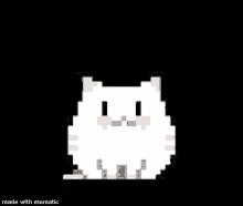 a pixel art of a white cat on a black background