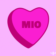 a pink heart with the word mio on it on a pink background