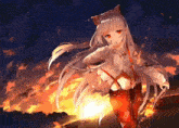 a painting of a girl with long white hair and red eyes
