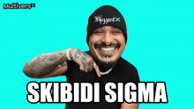 a man wearing a beanie that says blizzard on it smiles