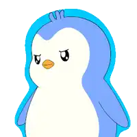 a drawing of a penguin with a sad look on his face