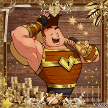 a cartoon of a man holding a bag of money with the words picmix at the top