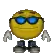 a pixelated smiley face wearing sunglasses and giving a thumbs up .