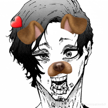 a black and white drawing of a person with a dog 's nose