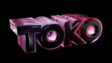 a 3d rendering of the word toko in purple and black