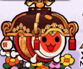a cartoon drawing of a drum wearing a hat and flowers