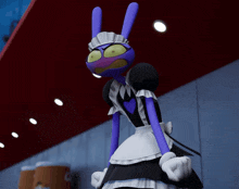a cartoon character wearing a maid outfit with a heart on it