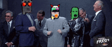 a group of men are standing in front of a sign that says crypto frequenz