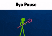 two stick figures are pulling a box with the word ayo pause above them