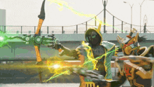 a cartoon character with a bow and arrow is holding a sword