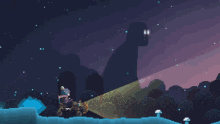 a pixel art drawing of a person riding a bike at night