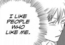a black and white drawing of a person with the words `` i like people who like me '' written on it .