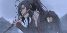 a man with long hair is playing a flute in a cartoon