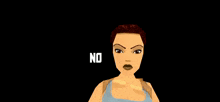 a cartoon character with the word no in white letters