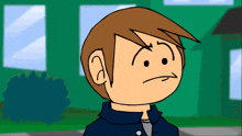 a cartoon of a boy making a funny face with his eyes closed