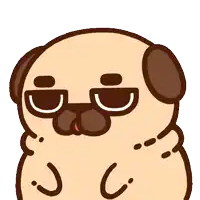 a cartoon drawing of a pug dog with the letter j and c visible