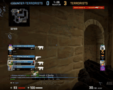 a computer screen shows a video game being played between terrorists and counter terrorists