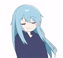 a drawing of a girl with blue hair and a hoodie
