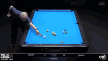 a man is playing pool on a diamond pool table sponsored by csi