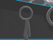 a stick figure is standing in front of a blue circle