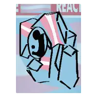a pixel art drawing of a person with a transgender flag in the background