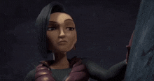 a cartoon character with short hair is standing next to a wall .