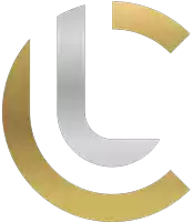 a gold circle with a silver letter l inside