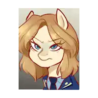 a cartoon drawing of a woman with ears and a blue tie