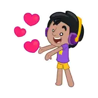 a cartoon of a boy wearing headphones and holding a heart in his hand
