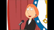 a cartoon of lois griffin giving a speech in front of a microphone