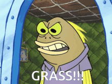 a picture of a cartoon character with the word grass on it