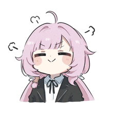 a drawing of a girl with pink hair and a bow tie