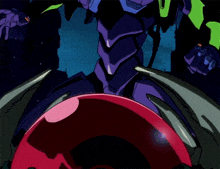 a close up of a green and purple cartoon character 's arm