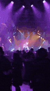 a blurry photo of a crowd of people at a concert with purple lights